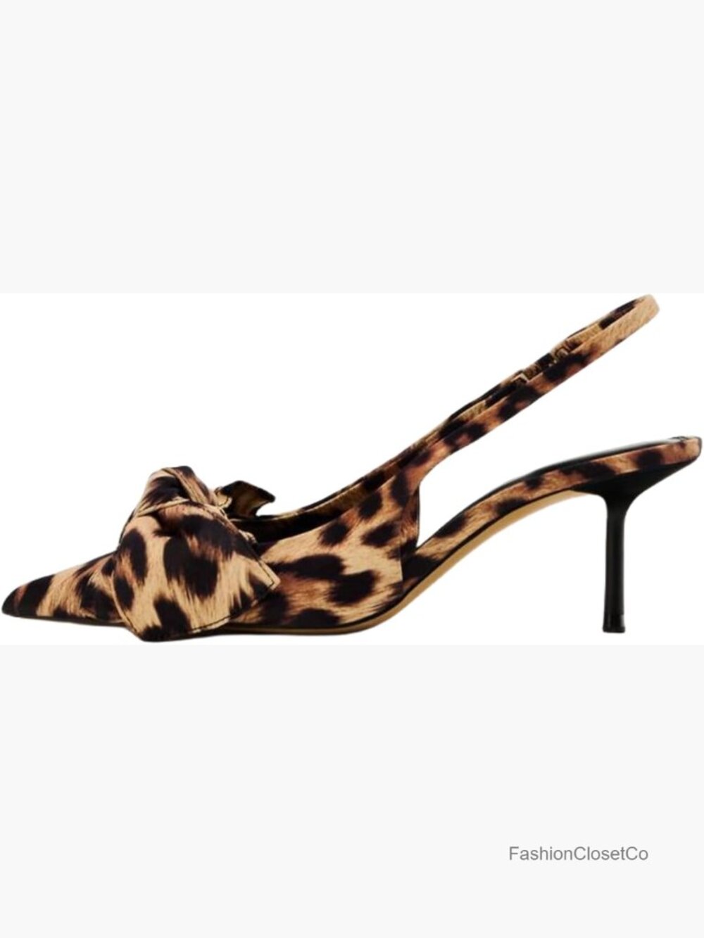 Leopard Slingback Pumps Bow Knot Pointy Toe Kitten Heels Anima